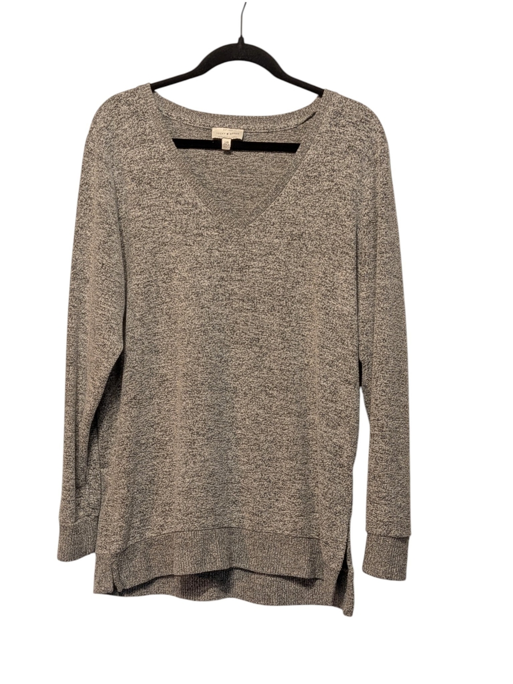 Lucky Brand Gray Marled V-Neck Sweater Large